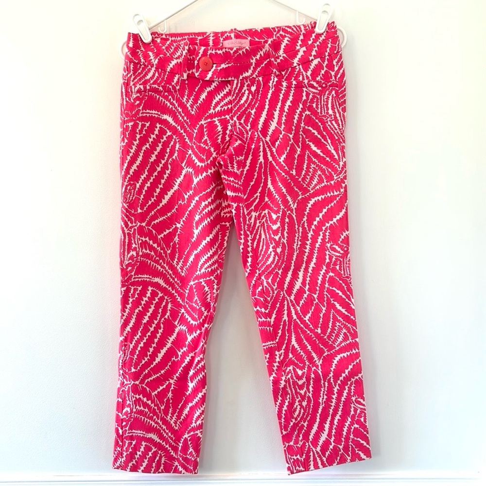 Lilly Pulitzer Cropped Peggy Ankle Pants Capris Pink Splash Stripes Zebra size 2